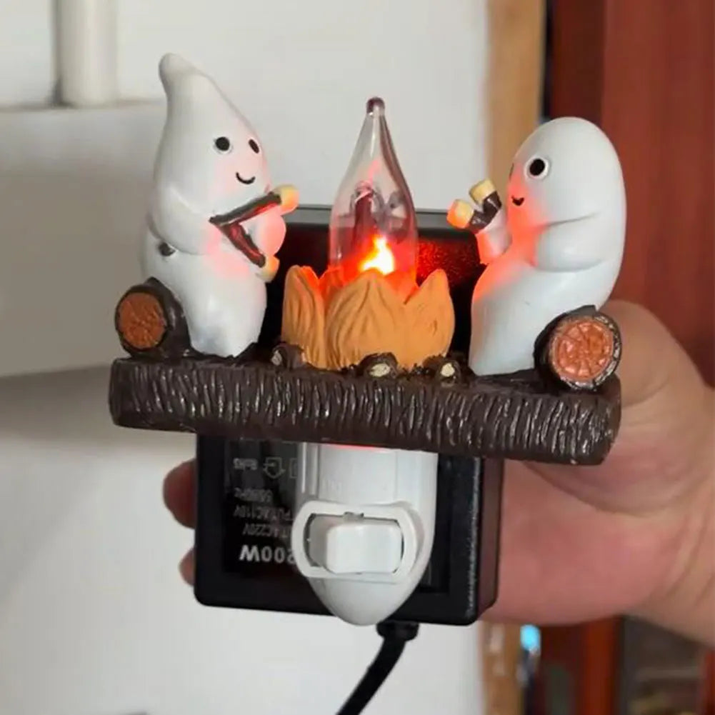 Cute Ghost Campfire Night Light Halloween Pumpkin Flickering Room Decorations Night Lights Dusk To Dawn Led Lamp Plug into Wall