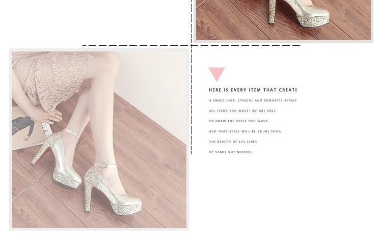 White Super High Heel Waterproof Platform Women's Shoes Single Shoes Golden Bride Shoes Sequined Wedding Shoes Banquet Evening Gown Princess Shoes