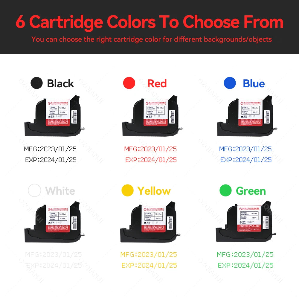 12.7-25.4mm ink Cartridges Black Color for Portable Mini Handheld Inkjet Text QR Barcode Batch Number Logo Date Label Printer