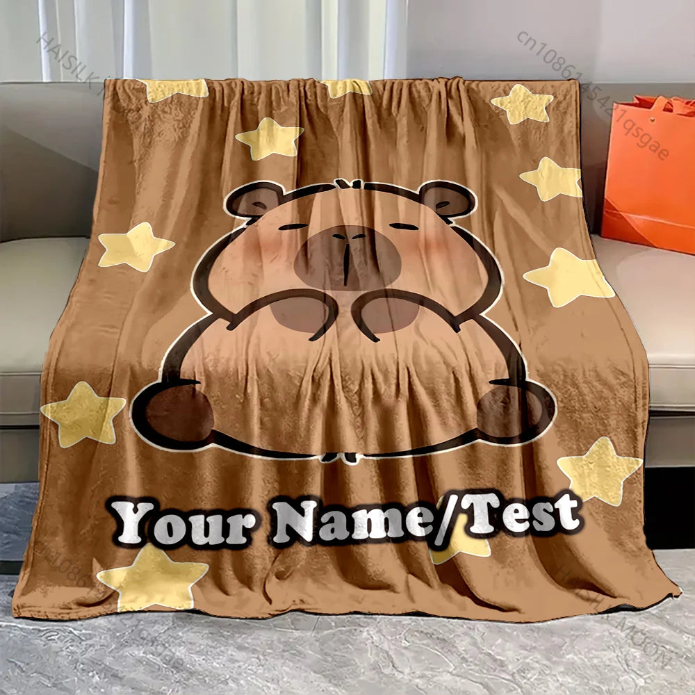 Personalization Custom Name Blanket Capybara Cartoon Printed All-Season Soft Warm Blanket for Adults and Children Luxury Gift