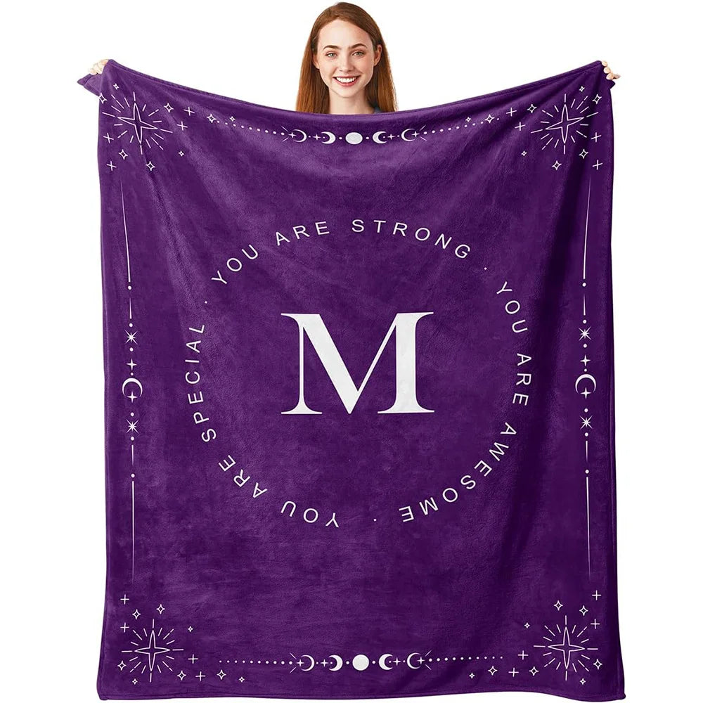 Personalized Name Initial Mysterious Magic Purple Blanket Soft Warm Sweet Gift For Family Parents Kids Boyfriend Girl Friend