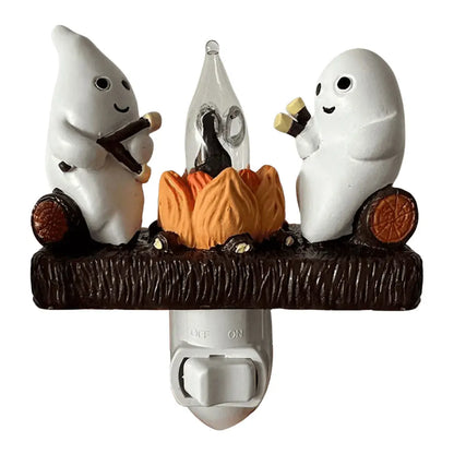 Cute Ghost Campfire Night Light Halloween Pumpkin Flickering Room Decorations Night Lights Dusk To Dawn Led Lamp Plug into Wall