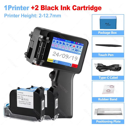 Mini Handheld Inkjet Printer 2-12.7mm for Text QR Barcode Batch Number Logo Date Label Printer with 0/1/2 ink Cartridges