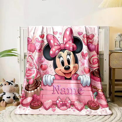 Personalized Custom Name Blanket Disney Minnie Mouse Blanket for Sofa Bed Cover Blanket Suitable for Birthday Christmas Gifts