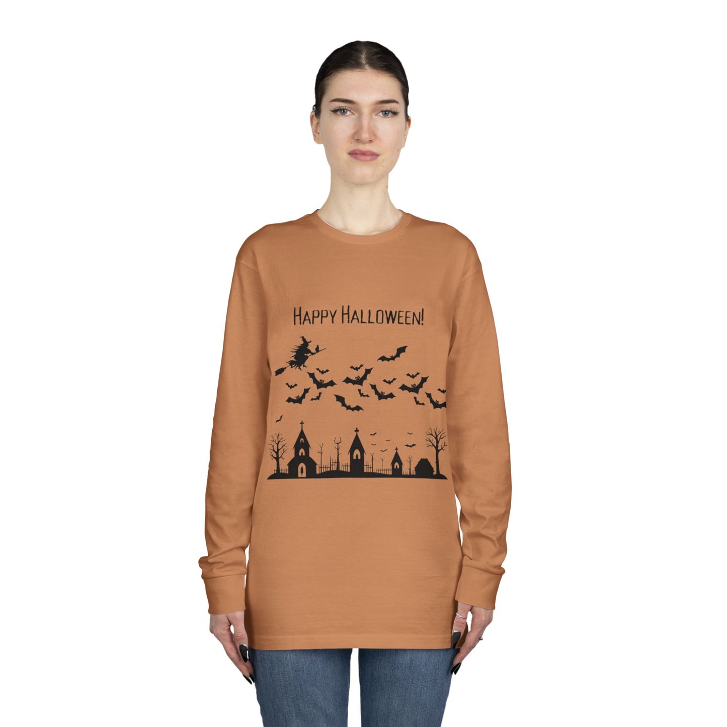 Halloween Long Sleeve Tee, Cozy Halloween Top, Spooky Seasonal Shirt, Perfect for Halloween Parties, Unisex Fan Apparel
