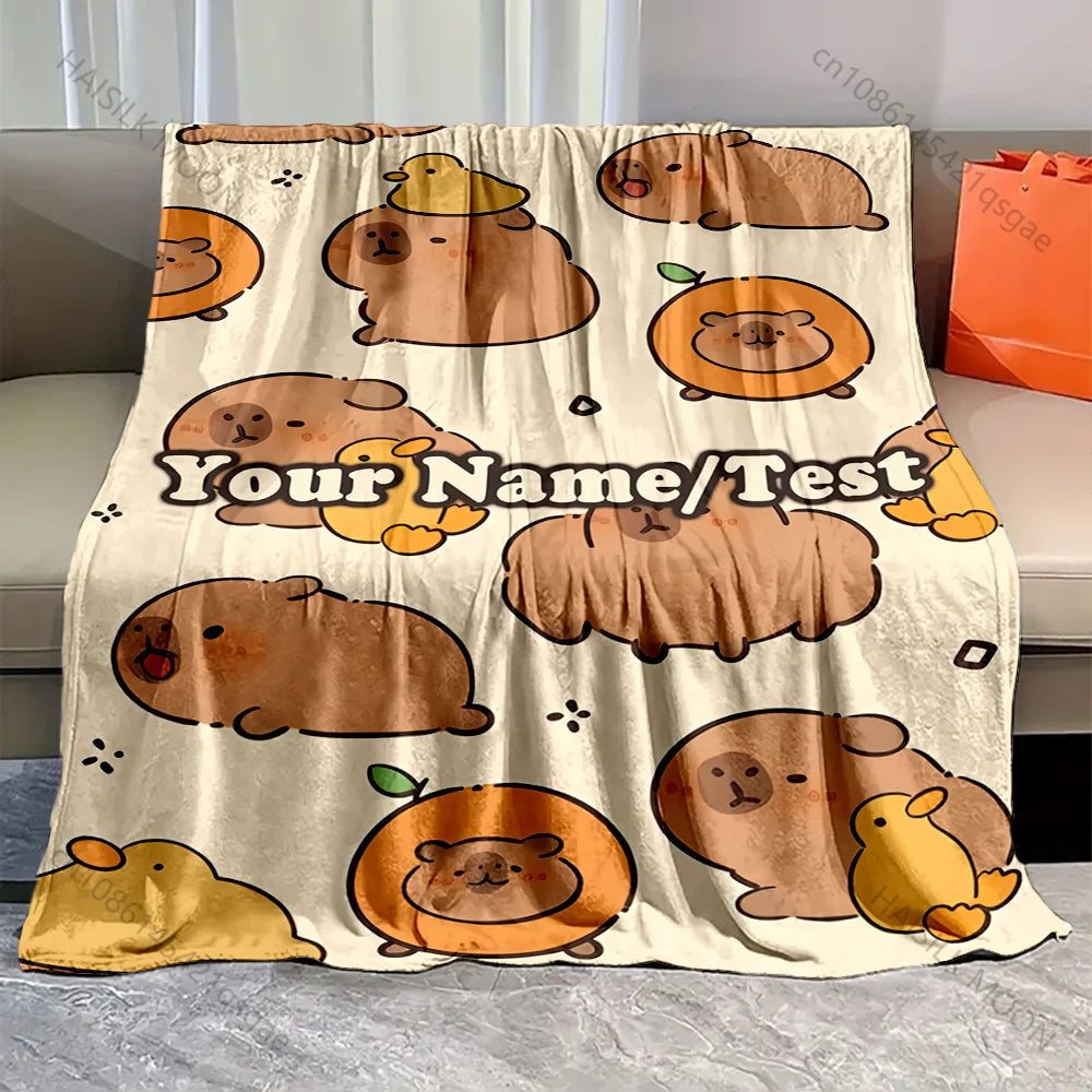 Personalization Custom Name Blanket Capybara Cartoon Printed All-Season Soft  Warm Blanket for Adults and Children Luxury Gift