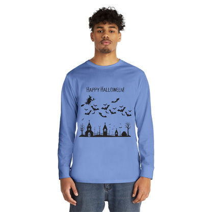 Halloween Long Sleeve Tee, Cozy Halloween Top, Spooky Seasonal Shirt, Perfect for Halloween Parties, Unisex Fan Apparel