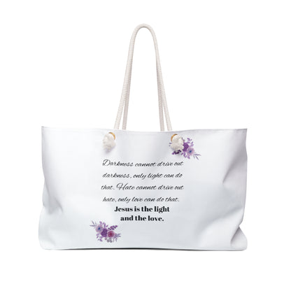 Inspirational Weekender Bag with Floral Design - 'Jesus is the Light and the Love'