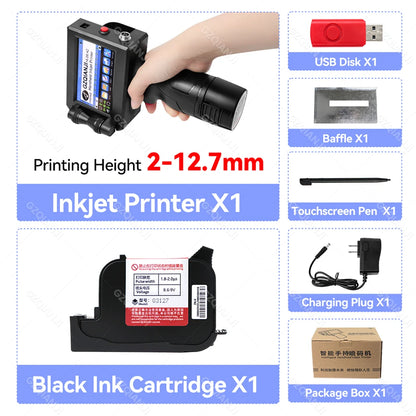 Handheld Inkjet Printer Portable Date Batch Number QR Code Packaging Bag Plastic Bottle Printing Machine 12.7mm Universal Type