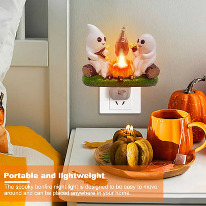 Cute Ghost Campfire Night Light Halloween Pumpkin Flickering Room Decorations Night Lights Dusk To Dawn Led Lamp Plug into Wall