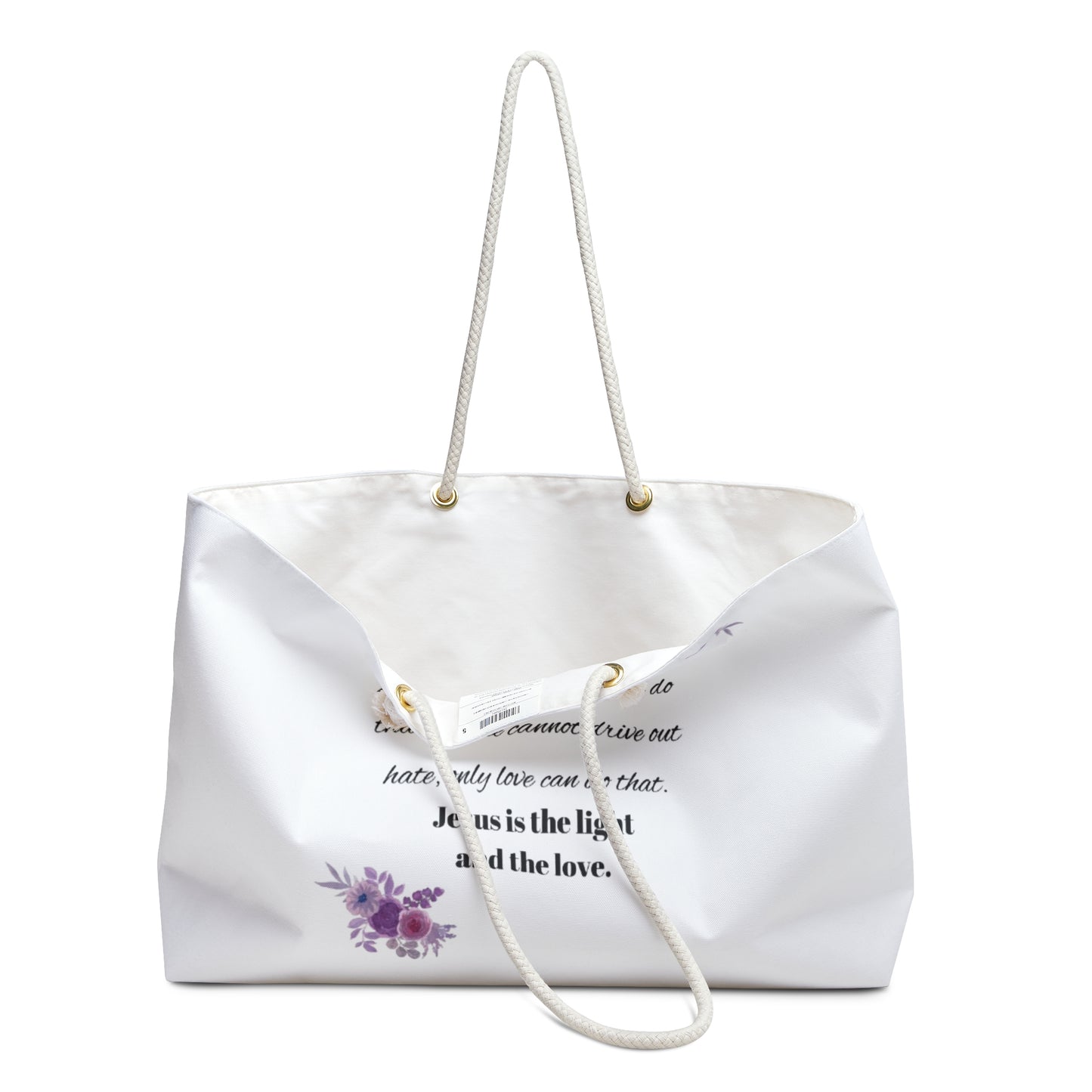 Inspirational Weekender Bag with Floral Design - 'Jesus is the Light and the Love'