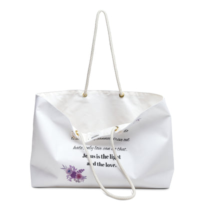 Inspirational Weekender Bag with Floral Design - 'Jesus is the Light and the Love'