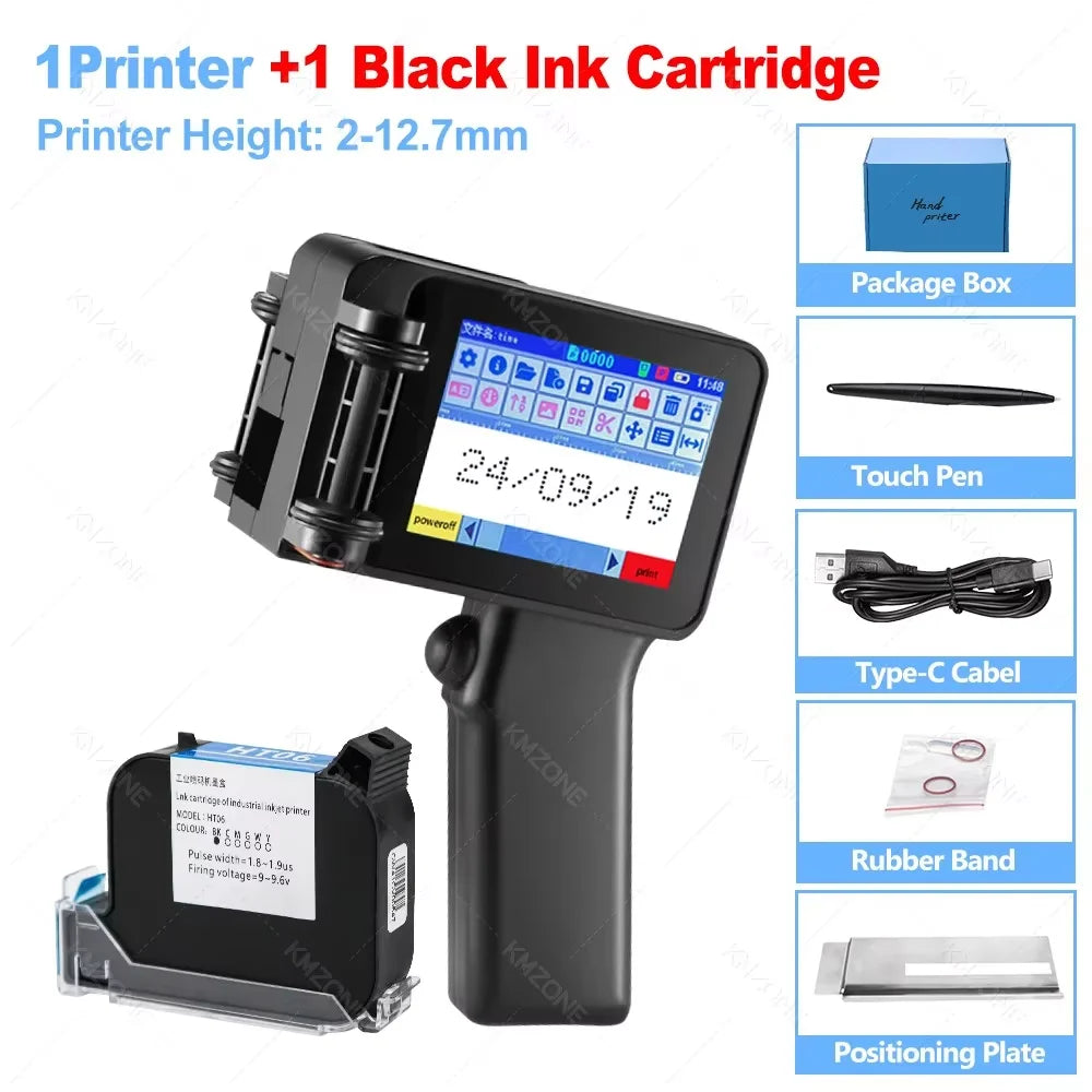 Mini Handheld Inkjet Printer 2-12.7mm for Text QR Barcode Batch Number Logo Date Label Printer with 0/1/2 ink Cartridges