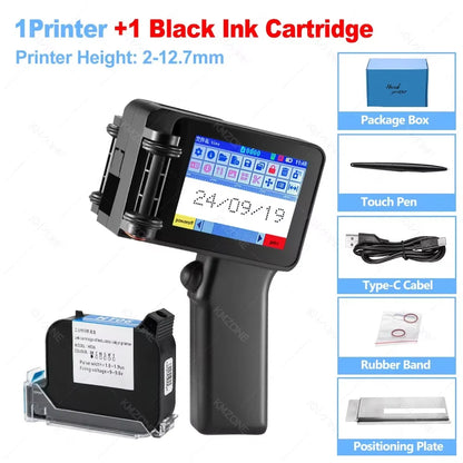 Mini Handheld Inkjet Printer 2-12.7mm for Text QR Barcode Batch Number Logo Date Label Printer with 0/1/2 ink Cartridges