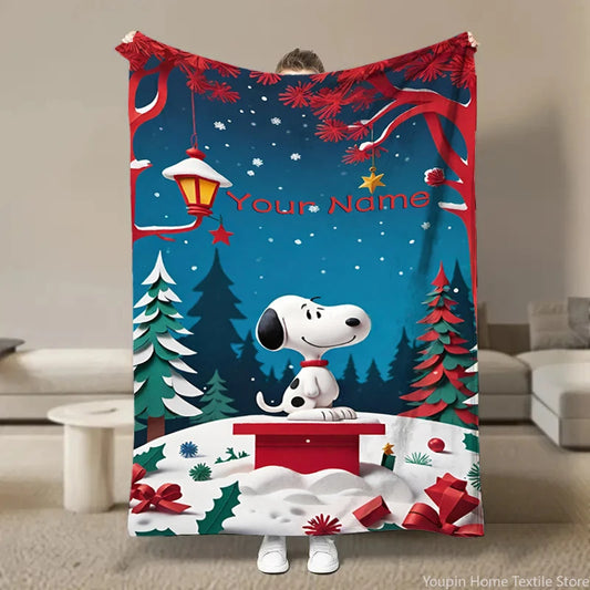 Customized Name Personalized Blanket Snoopy Cartoon Dog Soft Plush Blanket,Flannel Blanket Throw Blanket for Bed Sofa Kids Gift