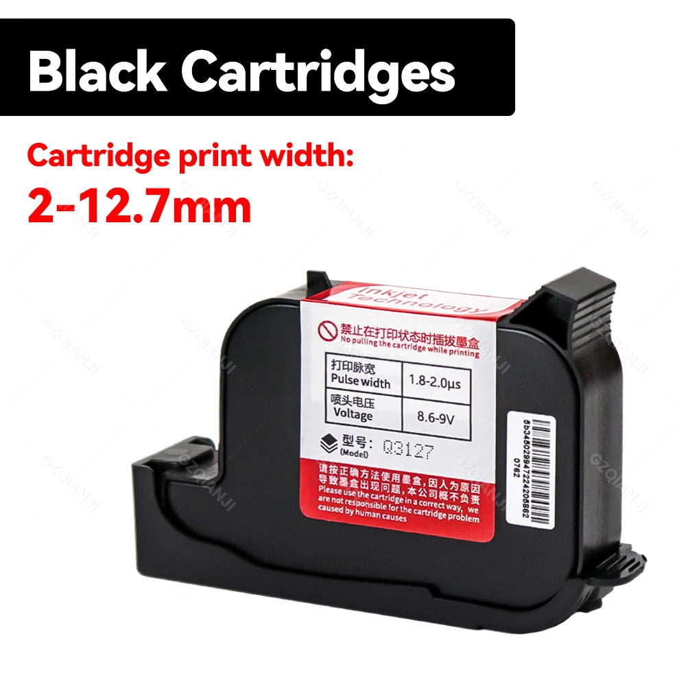 12.7-25.4mm ink Cartridges Black Color for Portable Mini Handheld Inkjet Text QR Barcode Batch Number Logo Date Label Printer