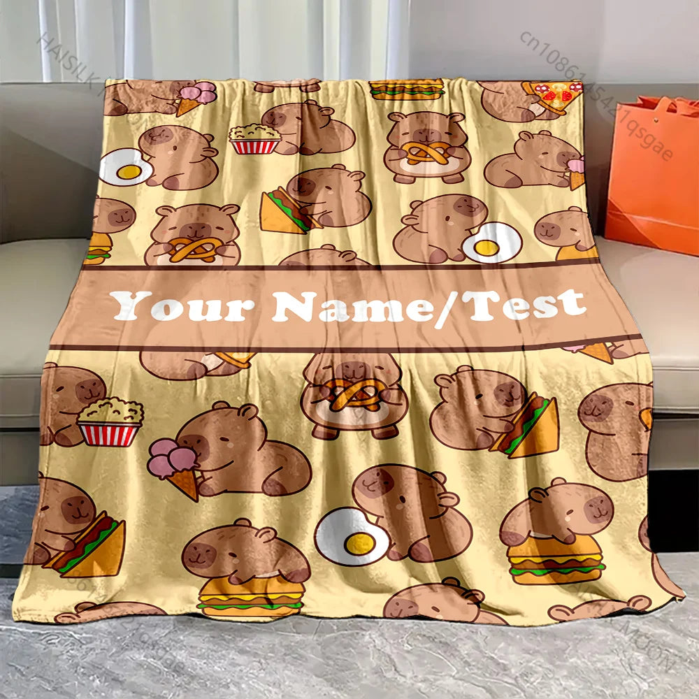 Personalization Custom Name Blanket Capybara Cartoon Printed All-Season Soft  Warm Blanket for Adults and Children Luxury Gift