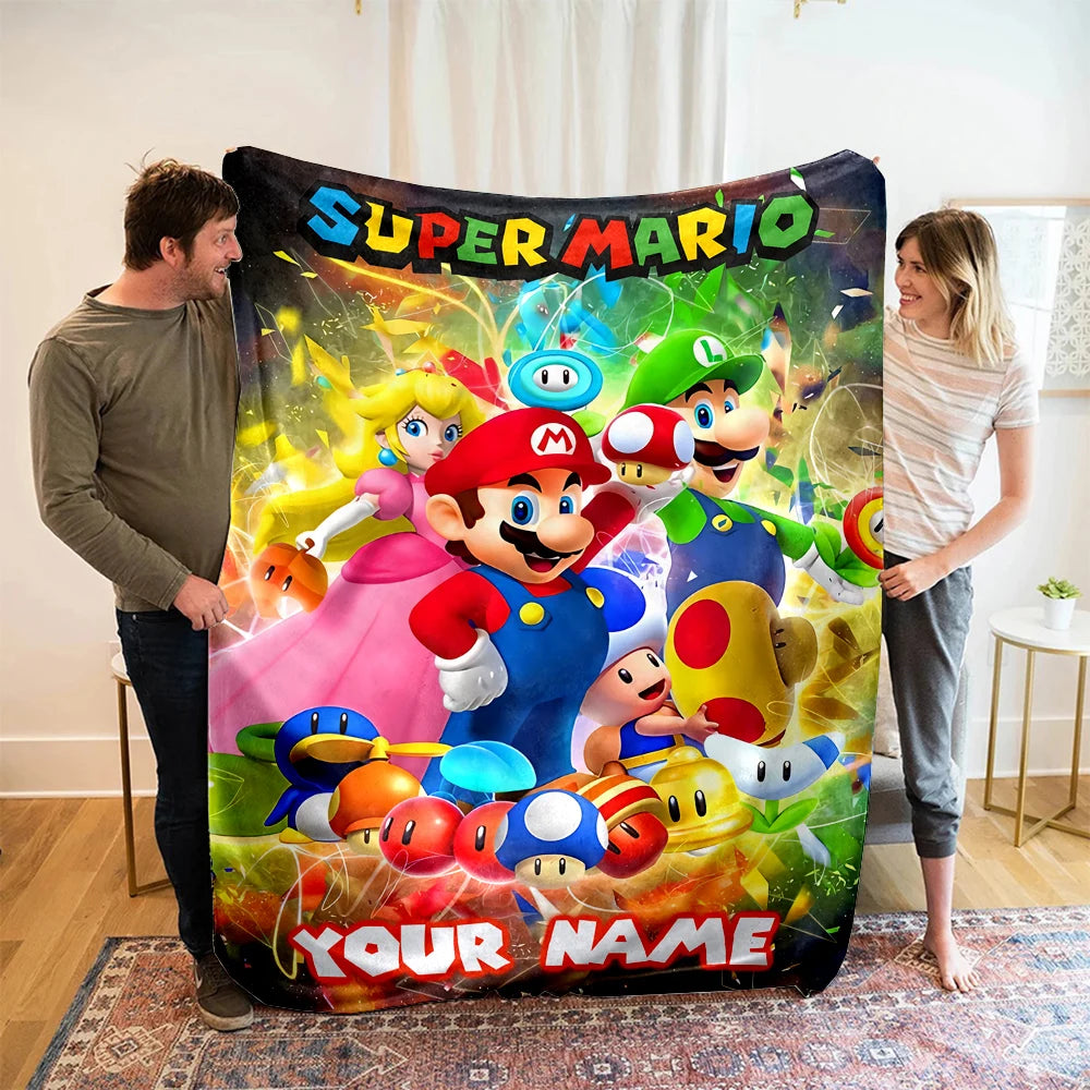 Customized Name Personalized Blanket Super Mario Print  Adult Children Warm Comfortable Blankets Suitable Home Sofa Travel Car