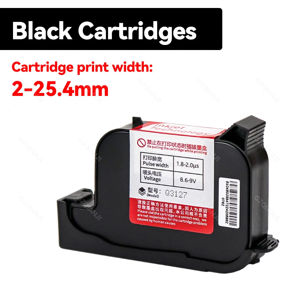 12.7-25.4mm ink Cartridges Black Color for Portable Mini Handheld Inkjet Text QR Barcode Batch Number Logo Date Label Printer