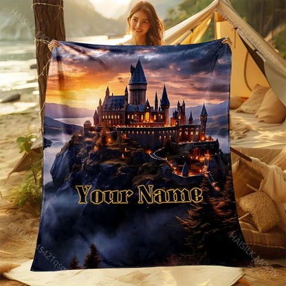 1PC Personalized Name Customized Blanket Magic Academy Printing Universal for All Seasons Sofa Bed Travel Camping Beach Blanket
