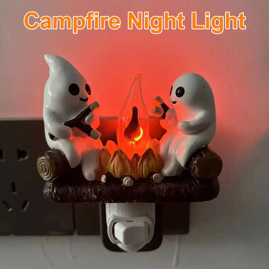Cute Ghost Campfire Night Light Halloween Pumpkin Flickering Room Decorations Night Lights Dusk To Dawn Led Lamp Plug into Wall