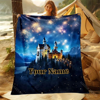 1PC Personalized Name Customized Blanket Magic Academy Printing Universal for All Seasons Sofa Bed Travel Camping Beach Blanket