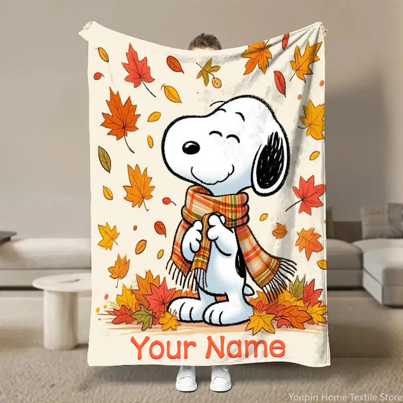 Customized Name Personalized Blanket Snoopy Cartoon Dog Soft Plush Blanket,Flannel Blanket Throw Blanket for Bed Sofa Kids Gift