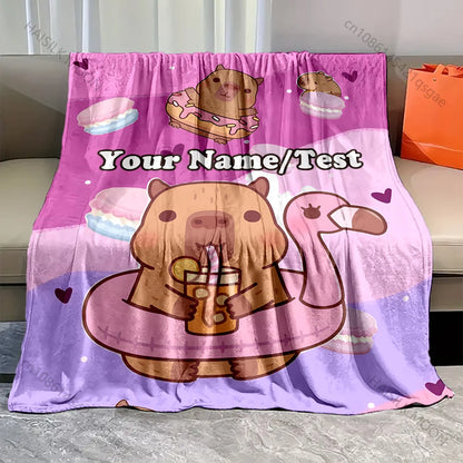 Personalization Custom Name Blanket Capybara Cartoon Printed All-Season Soft  Warm Blanket for Adults and Children Luxury Gift