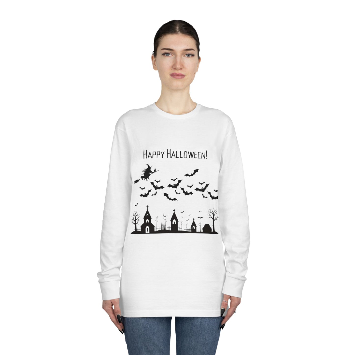Halloween Long Sleeve Tee, Cozy Halloween Top, Spooky Seasonal Shirt, Perfect for Halloween Parties, Unisex Fan Apparel