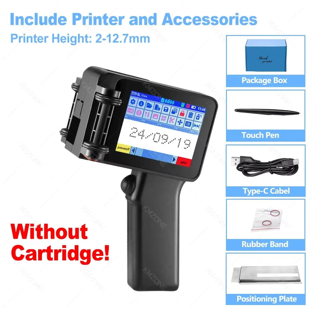 Mini Handheld Inkjet Printer 2-12.7mm for Text QR Barcode Batch Number Logo Date Label Printer with 0/1/2 ink Cartridges