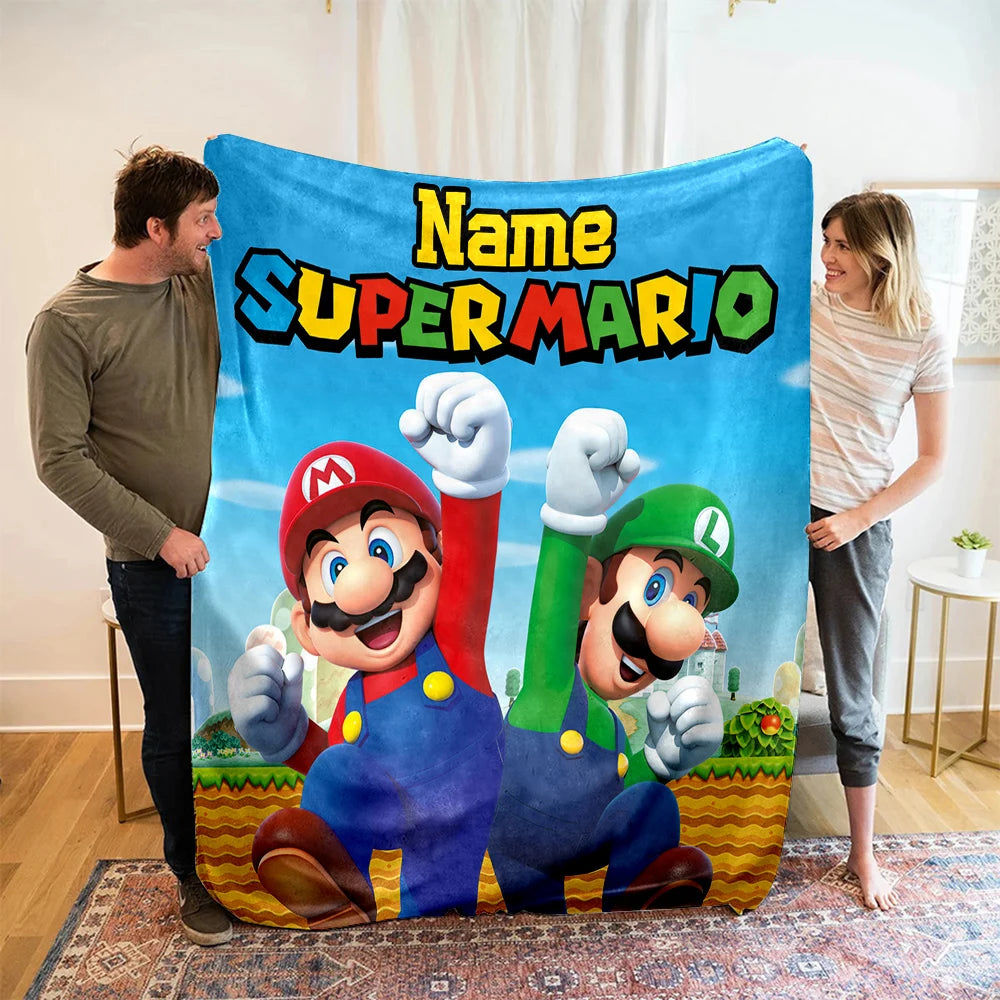 Customized Name Personalized Blanket Super Mario Print  Adult Children Warm Comfortable Blankets Suitable Home Sofa Travel Car