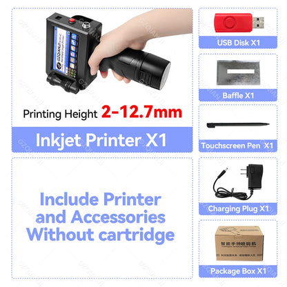 Handheld Inkjet Printer Portable Date Batch Number QR Code Packaging Bag Plastic Bottle Printing Machine 12.7mm Universal Type