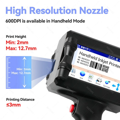 Handheld Inkjet Printer Portable Date Batch Number QR Code Packaging Bag Plastic Bottle Printing Machine 12.7mm Universal Type