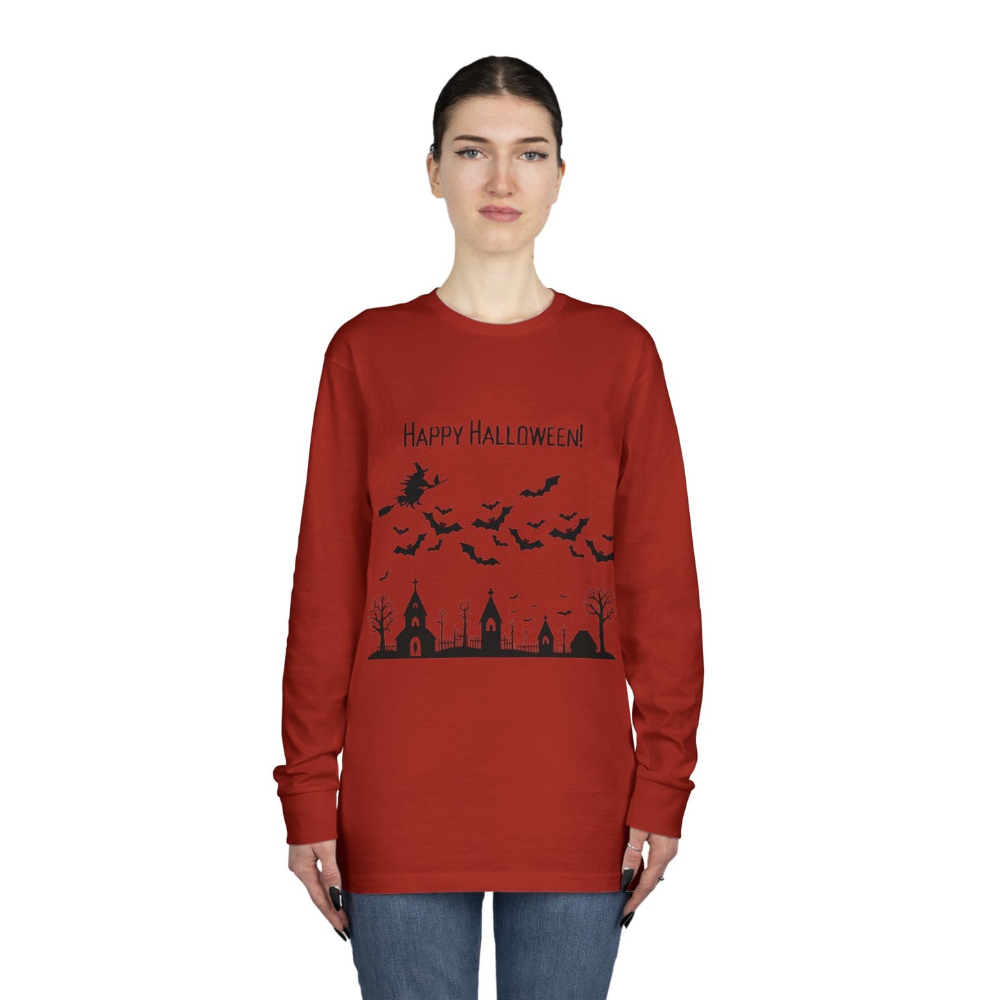 Halloween Long Sleeve Tee, Cozy Halloween Top, Spooky Seasonal Shirt, Perfect for Halloween Parties, Unisex Fan Apparel