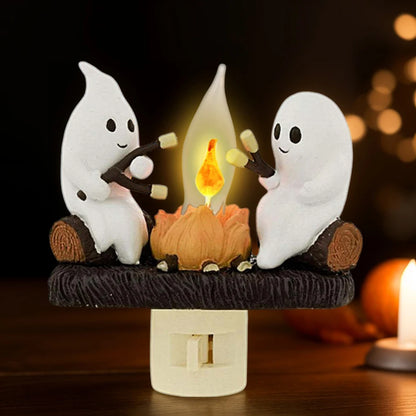 2024 New Fashionable Ghost Campfire Nightlight Ghost Campfire Flickering Plug In Night Light Halloween Ghost Pumpkin Night Light