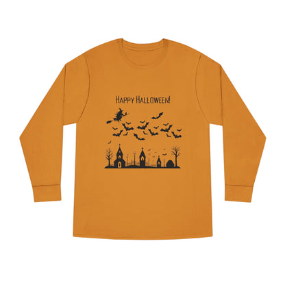 Halloween Long Sleeve Tee, Cozy Halloween Top, Spooky Seasonal Shirt, Perfect for Halloween Parties, Unisex Fan Apparel