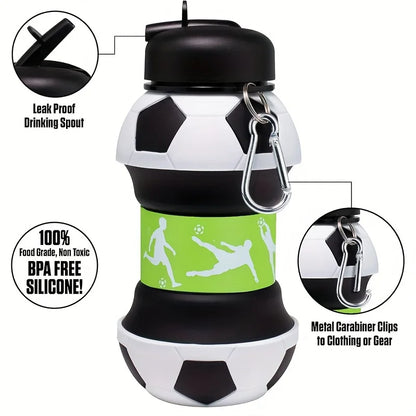 2026 World Cup Themed Collapsible Soccer Water Bottle Portable Foldable Sports Bottle with Carabiner Leakproof Travel Drink