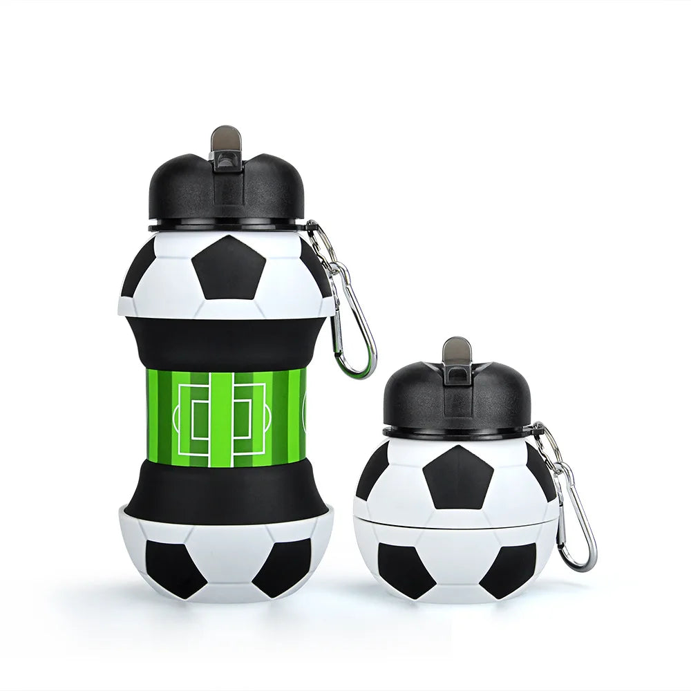 2026 World Cup Themed Collapsible Soccer Water Bottle Portable Foldable Sports Bottle with Carabiner Leakproof Travel Drink