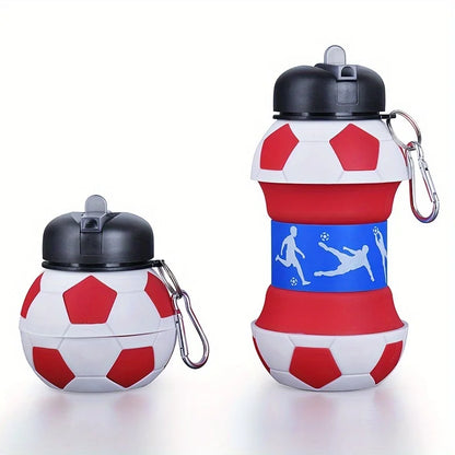 2026 World Cup Themed Collapsible Soccer Water Bottle Portable Foldable Sports Bottle with Carabiner Leakproof Travel Drink
