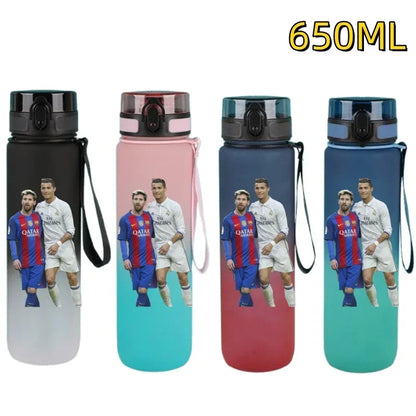 650ml Football Star Water Cup Ronaldo Portable Outdoor Large Capacity Sports Fitness Flip Cover Drinking Bottle Fans Gifts
