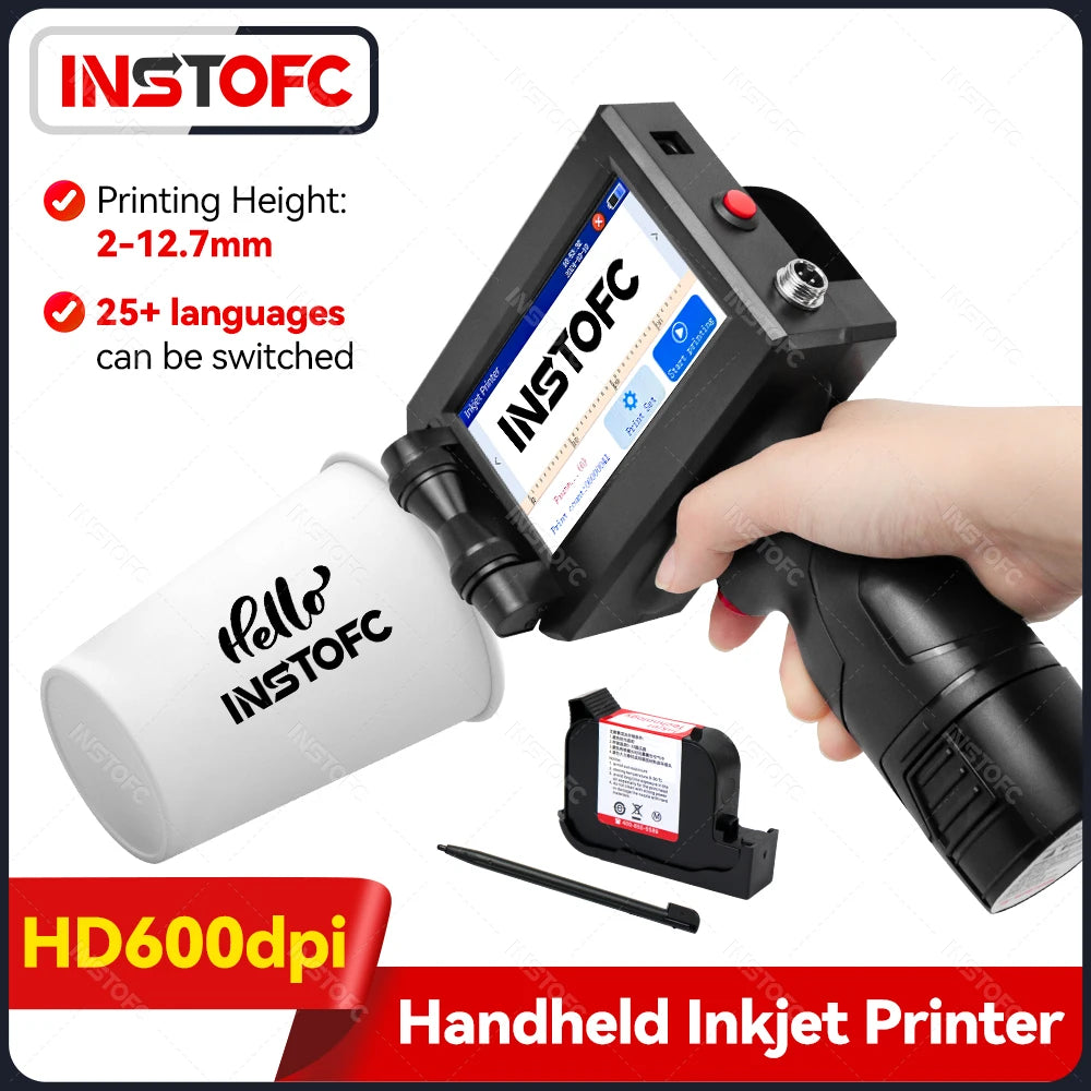 Handheld Inkjet Printer Portable Date Batch Number QR Code Packaging Bag Plastic Bottle Printing Machine 12.7mm Universal Type