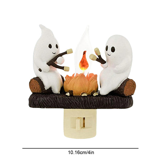 2024 New Fashionable Ghost Campfire Nightlight Ghost Campfire Flickering Plug In Night Light Halloween Ghost Pumpkin Night Light