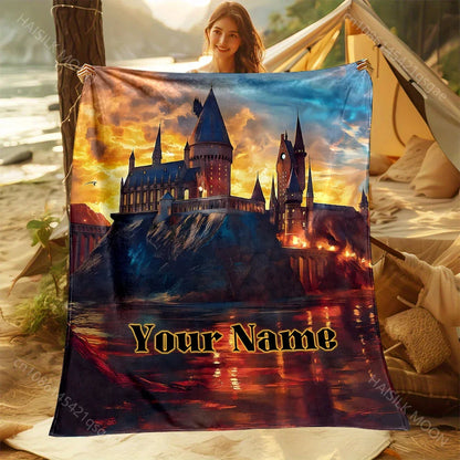 1PC Personalized Name Customized Blanket Magic Academy Printing Universal for All Seasons Sofa Bed Travel Camping Beach Blanket