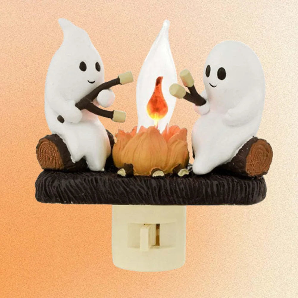 2024 New Fashionable Ghost Campfire Nightlight Ghost Campfire Flickering Plug In Night Light Halloween Ghost Pumpkin Night Light