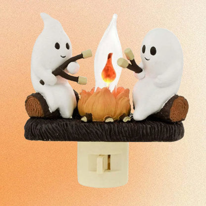 2024 New Fashionable Ghost Campfire Nightlight Ghost Campfire Flickering Plug In Night Light Halloween Ghost Pumpkin Night Light