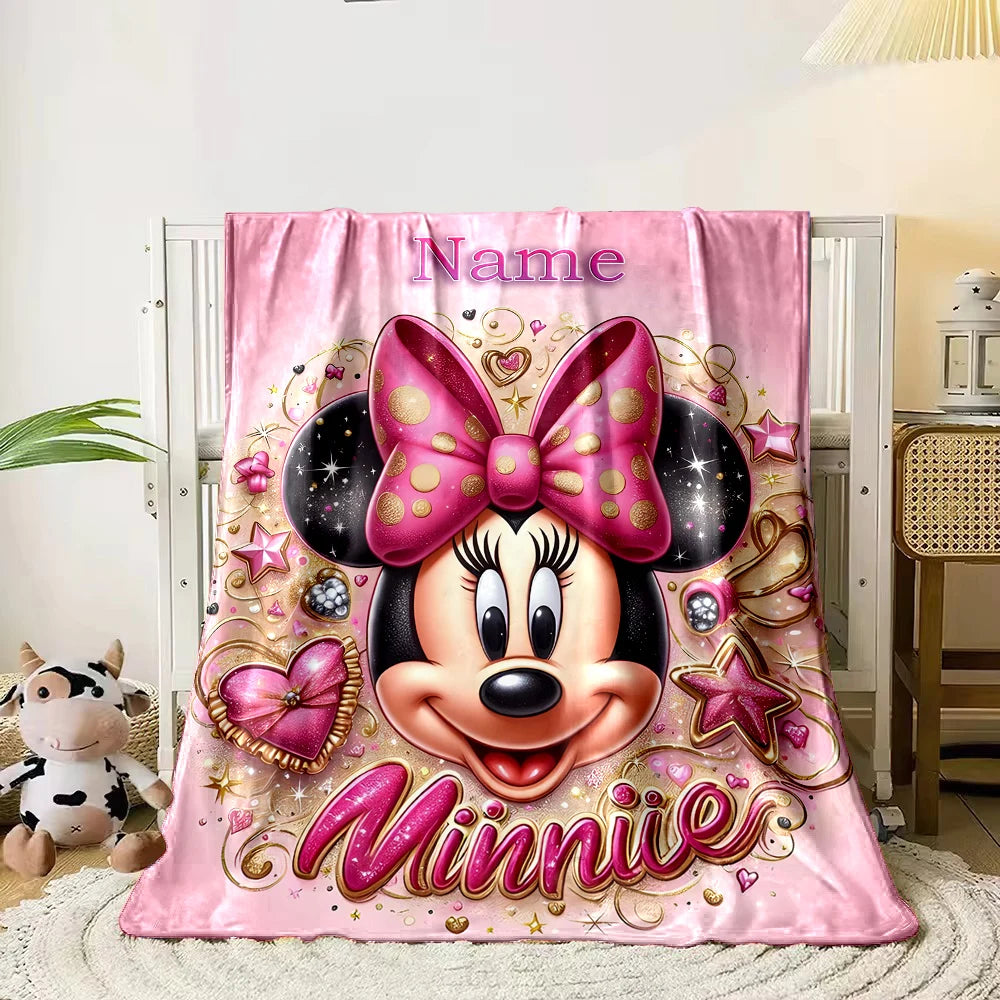 Personalized Custom Name Blanket Disney Minnie Mouse Blanket for Sofa Bed Cover Blanket Suitable for Birthday Christmas Gifts