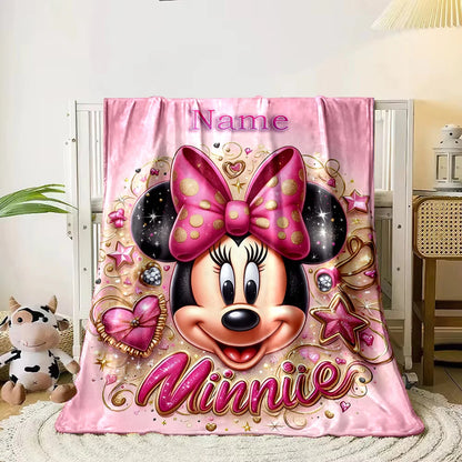 Personalized Custom Name Blanket Disney Minnie Mouse Blanket for Sofa Bed Cover Blanket Suitable for Birthday Christmas Gifts