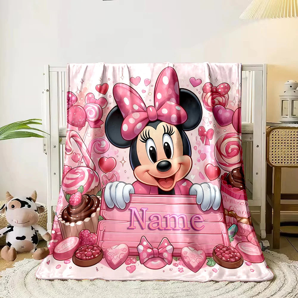 Personalized Custom Name Blanket Disney Minnie Mouse Blanket for Sofa Bed Cover Blanket Suitable for Birthday Christmas Gifts