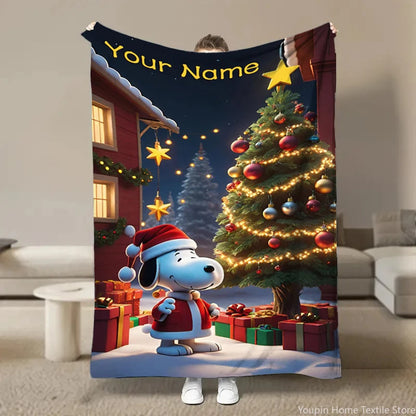Customized Name Personalized Blanket Snoopy Cartoon Dog Soft Plush Blanket,Flannel Blanket Throw Blanket for Bed Sofa Kids Gift