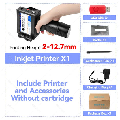 Handheld Inkjet Printer Portable Date Batch Number QR Code Packaging Bag Plastic Bottle Printing Machine 12.7mm Universal Type